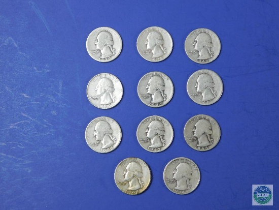 Group of 11 - silver Washington quarters