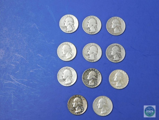 Group of 11 - silver Washington quarters