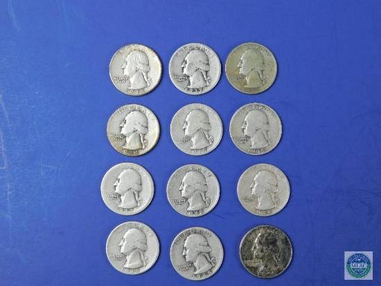 Group of 12 - silver Washington quarters