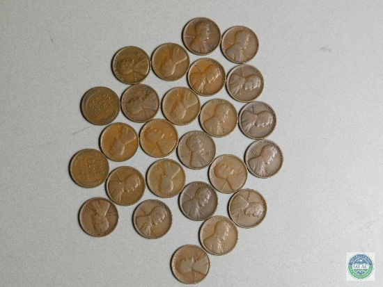 1917-D Lincoln wheat cents - one-half roll (25)