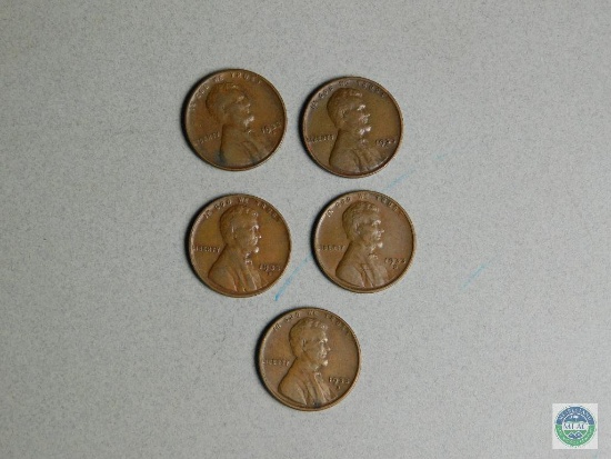 1933-D Lincoln wheat cents - lot of 5 - VG+ condition