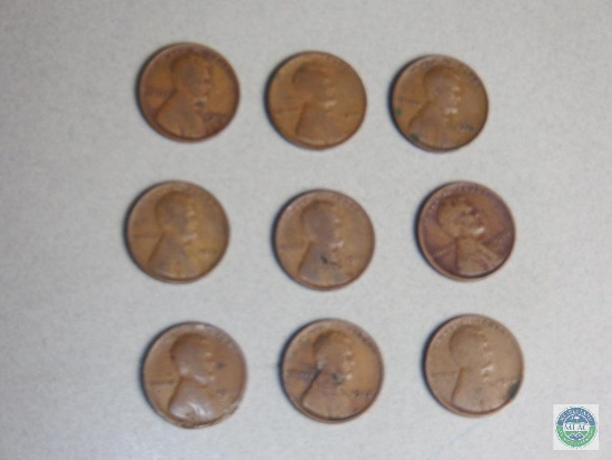 Lot of 9 - 1912 Indian Head cents