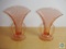 Two pink depression glass flower vases