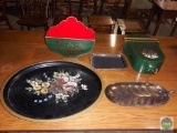 Three metal serving trays, and other metal d?cor