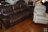 Brown Sofa/Recliner and Off White Recliner