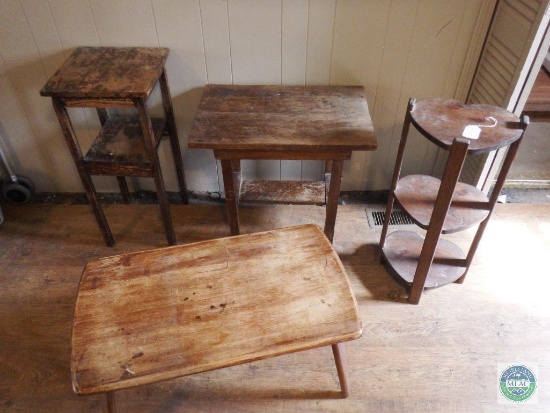 Three wooden tables