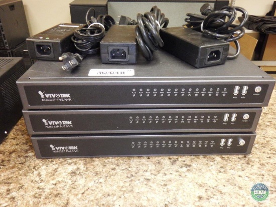 Group of (3) Vivotek 8-port camera control boxes - ND8322P PoE MVR