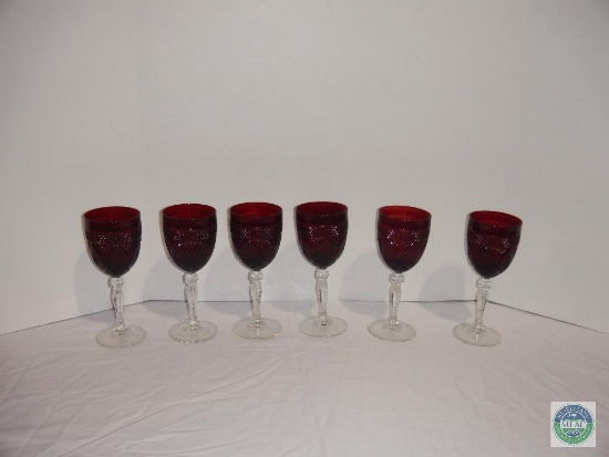 Group of (6) ruby red wine glasses