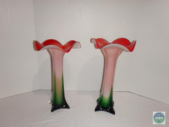 Two beautiful art glass tulip vases