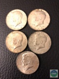 Lot of 5 - 40% silver Kennedy half dollars