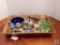 Tray and contents - decorative shelf items and glassware