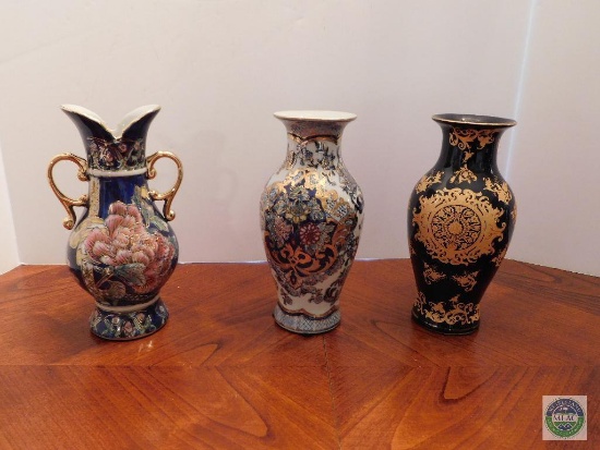 Group of 3: Satsuma/Asian inspired vases