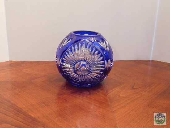 Blue etched crystal vase