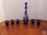 Glass sake set - blue with gold accents
