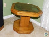 Wooden end table with glass top