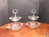 Two clear glass 2-tier candy dishes