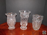 Lot of three clear glass vases