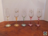 Five decorative wine glasses