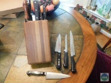 Knife block with Henckels knives and other items