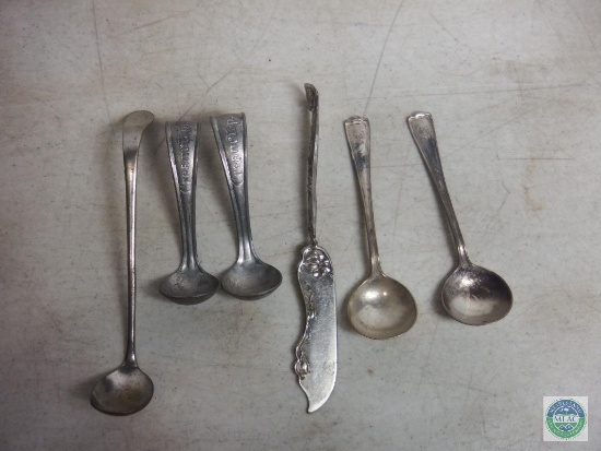 6 piece Old Creamer and Sugar Spoons 1 butter knife