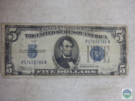 1934 US $5 Bill Silver Certificate
