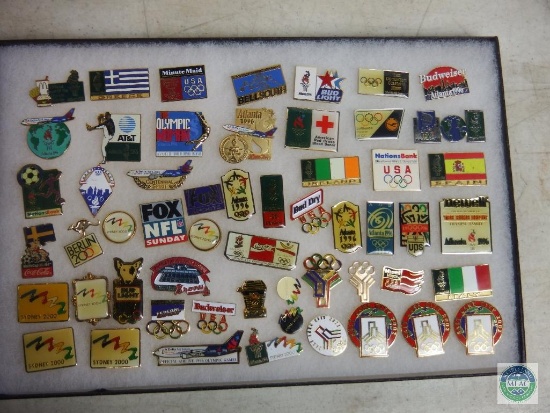 Lot of 50+ Olympic Collector Pins in Collector Display Box