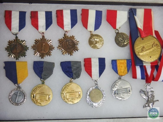 12 Piece Lot of Medals from 1970's in Collector Display Box