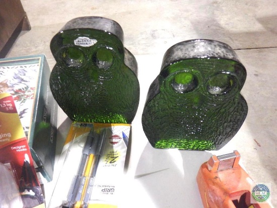 Owl Glass Bookends & Lot of Stationary Items