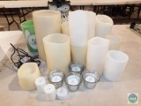 Lot of Battery Powered Candles & Snowman Glass Holder