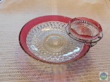 Cranberry Glass Chip & Dip Set