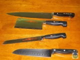 Lot of 4 JA Henckels Knives Butcher, French, Chef, & Bread