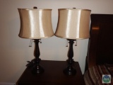 Pair Matching Desk Lamps Bronze Finish with Beige Shades