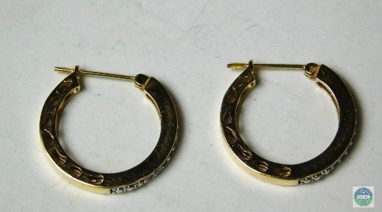Gold & Diamond Hoop Earrings - No Hallmark Found