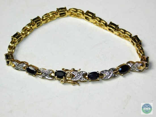 Sterling Vermeil (Marked 925) Navy Stone XO Bracelet