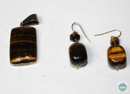 Tiger Eye Rectangle Pendant & Matching Earrings