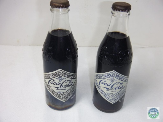 Lot of 2 Coca-Cola 75th Anniversary Clear Glass Bottle Full