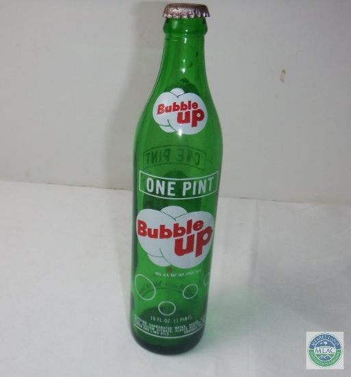 Bubble Up 1 Pint Green Glass Bottle Empty with Cap