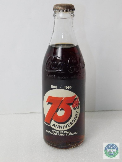 Coca-Cola 75th Anniversary 1910-1985 Commemorative Bottle Full