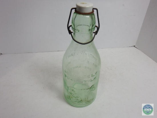 Thatcher Dairy 1 Quart Clear Glass Bottle Patent 1884 With Stopper