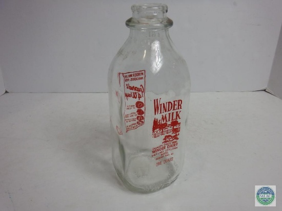 Winder Milk Dairy Salt Lake City UT 1 Quart Clear Glass with Red Logo