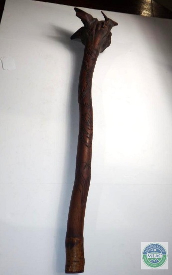 Indian ? Hand Carved Staff Art Weapon Solid Piece 37" Long