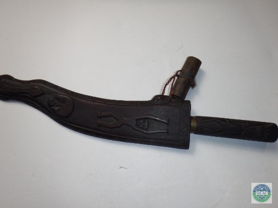 African ? Hand Carved Wood Knife with Carved Wood Sheath