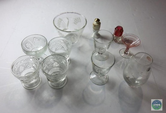 Lot Glasses Glass Drinkware & Salt Shaker & Bowl