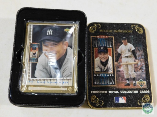 Metallic Impressions Embossed Metal Mickey Mantle Collector Cards in a Tin
