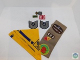 Lot of Vintage Girl Scouts Items; Scarf & Tie, Sash, and Patches