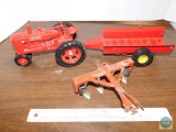 Farmall Cast Iron Tractor with Box Trailer & Plow set