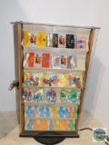 Rotating Display Case with Contents; California Raisins, Popeye Figures, Burger King Cards, etc.