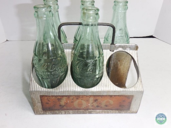 5 Pack Coca-Cola Bottles 6 oz Embossed Anderson SC with Aluminum Coke Crate