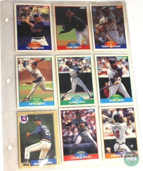 Sheet of Atlanta Braves trading cards