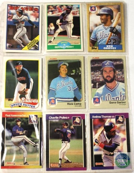 Sheet of Braves Baseball Cards 1983-1989